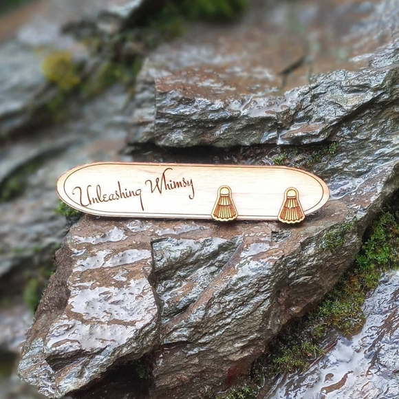 Wooden Badminton Earrings ~ Wooden Birdie Earrings - Picture 1 of 3